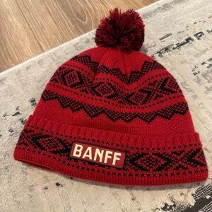 Banff Red and Black Knit Fleece Lined Beanie with Pom Pom